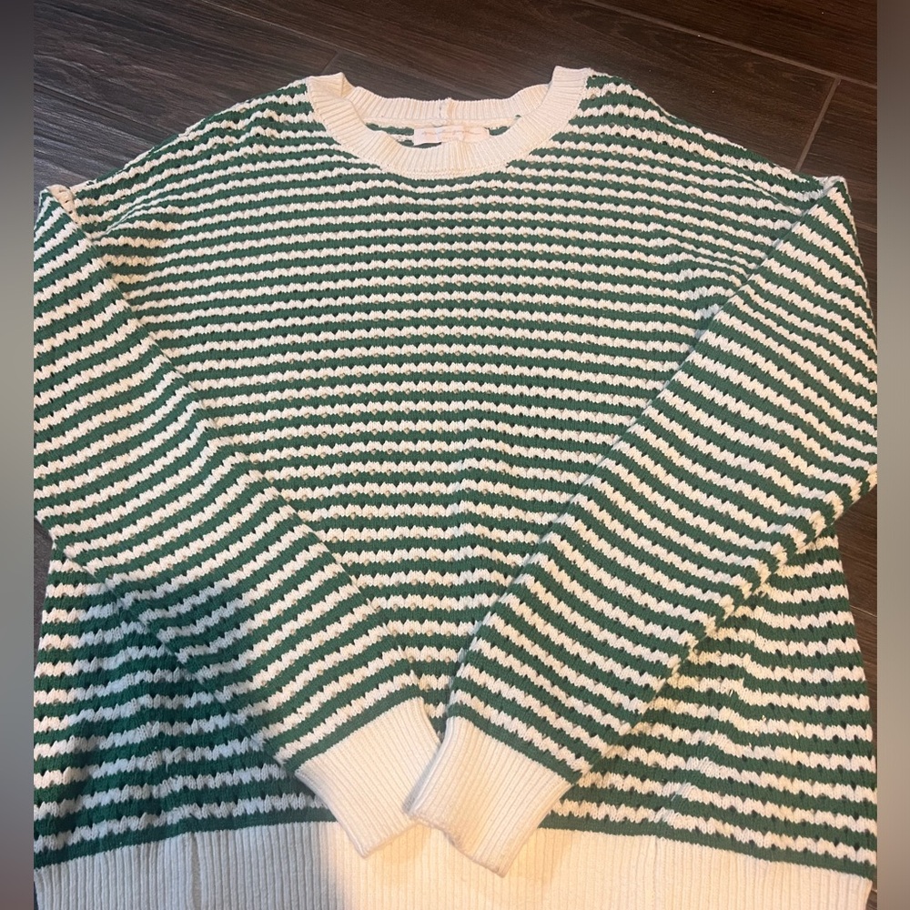 Spiritual Gangster Green and White Striped Sweater